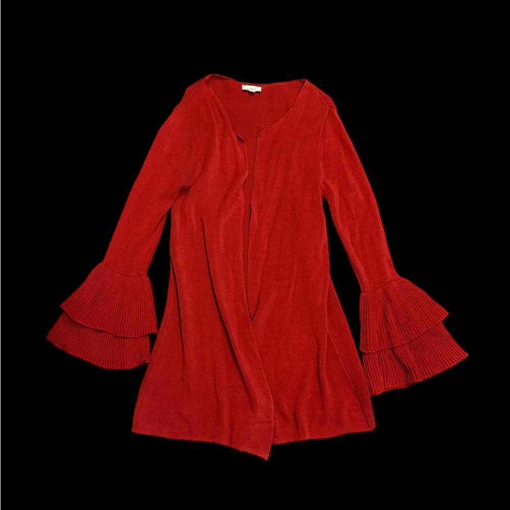 Loft red orange long sleeve cardigan women’s size medium Flared Sleeve